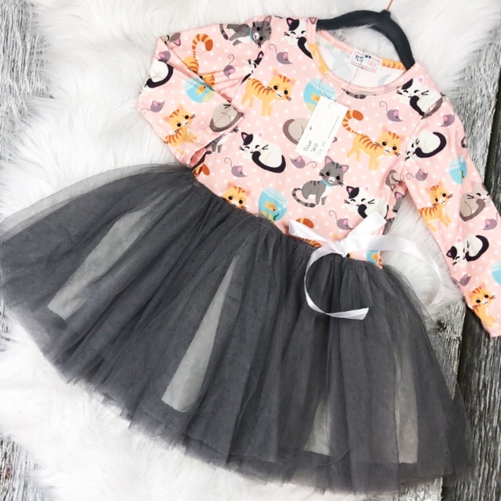 Tulle Dress-Kittens & Gray Tulle